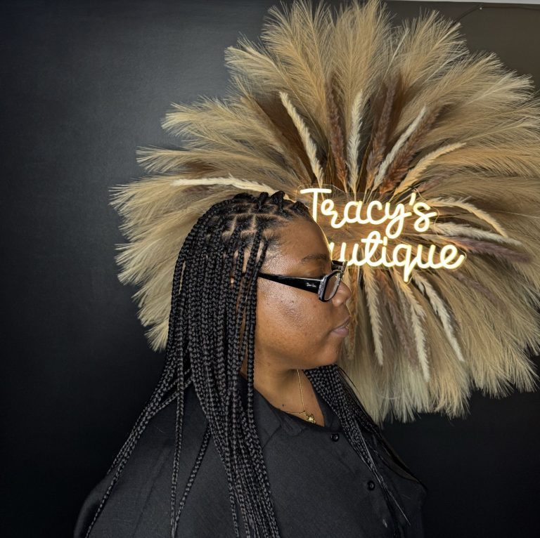 Hair braiding work at Tracy's Beautique salon